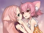  ahoge animal_ears bad_id bad_pixiv_id blush borrowed_character cat_ears eroneko-san green_eyes kiss long_hair multiple_girls original pink_hair red_eyes saliva saliva_trail shinonome_sango short_hair unaji yuri 