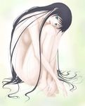  black_hair blood+ blue_eyes diva_(blood+) fetal_position full_body long_hair mariel_(artist) nude plantar_flexion solo very_long_hair 