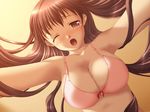  alto bare_shoulders blush bra breasts brown_eyes brown_hair cleavage game_cg iwasaki_kouji large_breasts lingerie long_hair one_eye_closed open_mouth solo tachibana_saori tears underwear 