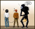  ! 3boys death_note funny indoors l l_(death_note) multiple_boys musical_note ryuk surprised urinal yagami_light 