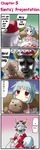  4koma bear blue_eyes blue_hair blush christmas comic hard_translated hat horns izayoi_sakuya mask morogami_ryou multiple_girls non-web_source red_eyes remilia_scarlet ribbon santa_costume short_hair silver_hair touhou translated 