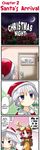  4koma bell blue_eyes blush christmas comic hard_translated hat hong_meiling izayoi_sakuya long_hair morogami_ryou multiple_girls non-web_source red_hair ribbon santa_costume short_hair silver_hair touhou translated 