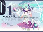  1girl aqua_eyes aqua_hair birthday blue_eyes blue_hair detached_sleeves galaxy_(module) hatsune_miku headphones hood hoodie long_hair skirt solo thighhighs twintails vocaloid zettai_ryouiki 