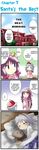  4koma bear blue_eyes blue_hair blush comic hard_translated hat izayoi_sakuya morogami_ryou multiple_girls patchouli_knowledge purple_hair red_eyes remilia_scarlet ribbon short_hair silver_hair touhou translated 