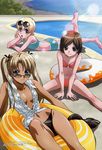  absurdres barefoot bikini blonde_hair bob_cut day gunslinger_girl henrietta_(gunslinger_girl) highres innertube megami multiple_girls outdoors ozeki_chikara pool poolside rico_(gunslinger_girl) sunglasses swimsuit triela 