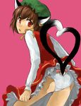  animal_ears brown_hair cat_ears cat_tail chen earrings hat heart heart_tail jewelry multiple_tails nakamuraimo panties red_eyes short_hair solo tail touhou underwear white_panties 