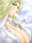  bleach blonde_hair blue_eyes breasts cleavage dunga food huge_breasts long_hair matsumoto_rangiku melting mole mole_under_mouth mouth_hold popsicle sexually_suggestive solo 