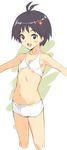  antenna_hair bikini blush breasts cropped_legs idolmaster idolmaster_(classic) idolmaster_live_for_you! kawata_hisashi kikuchi_makoto navel open_mouth short_hair small_breasts solo swimsuit white_background 