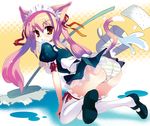  animal_ears ass bent_over bucket bucket_spill cat_ears cat_tail cleaning kneeling long_hair maid mop original oryou panties pink_hair red_eyes solo spill striped striped_panties tail thighhighs twintails underwear 