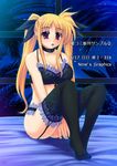  blonde_hair bra breasts collar fate_testarossa garters genshi large_breasts lingerie long_hair lyrical_nanoha mahou_shoujo_lyrical_nanoha_strikers non-web_source red_eyes solo thighhighs twintails underwear 