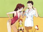  ass blush braid breasts brown_eyes brown_hair censored cleavage golden_boy hand_on_hip highres kanzaki_yuka katsuda_naoko kawamoto_toshihiro leaning_forward leg_lift long_hair looking_back medium_breasts miniboy motion_blur multiple_girls noriko_(golden_boy) nude official_art one-piece_swimsuit ooe_kintarou open_mouth orange_eyes orange_hair panties pantyshot pantyshot_(squatting) ponytail sandals short_hair skirt sleeves_rolled_up socks squatting surprised swimsuit swimsuit_pull twin_braids twintails underwear upskirt wallpaper 