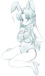  animal_ears asakura_ryouko bare_legs blush breasts bunny_ears bunnysuit bust_cup johnny_(from_scratch) long_hair milk monochrome sexually_suggestive small_breasts solo suzumiya_haruhi_no_yuuutsu 