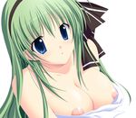  bad_id bad_pixiv_id bare_shoulders blue_eyes breasts green_hair hair_ribbon highres kuresu_(alice-pma) large_breasts long_hair original ribbon solo 