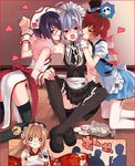  bell black_hair black_legwear blue_hair blush_stickers brown_hair camera cherry_girls crossdressing food food_on_face fruit glass glasses heart kasukabe_akira kneeling licking long_hair multiple_boys nao_(otosuki) o_o open_mouth otoko_no_ko otoko_no_ko_wa_meido_fuku_ga_osuki!? panties pantyhose pantyshot pantyshot_(sitting) parfait red_eyes red_hair rio_(otosuki) short_hair sitting strawberry thighhighs tomo_(otosuki) tongue tongue_out underwear white_legwear white_panties wrist_cuffs yuki_(otosuki) 