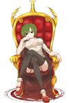  antennae breasts cape cleavage crossed_legs green_eyes green_hair large_breasts looking_at_viewer minatsuki_randoseru older short_hair sitting solo thighhighs throne touhou wriggle_nightbug 