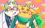  2019 anthro blush canid canine canis clothing cusith domestic_dog eyewear fur glasses green_eyes hug humanoid_hands male male/male mammal necktie orbitlobster overweight overweight_male polar_bear rave_(tas) scarf shirt slightly_chubby smoking tokyo_afterschool_summoners ursid ursine video_games white_fur yellow_fur 