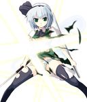  black_hairband dual_wielding ganmo hairband holding katana konpaku_youmu panties ribbon short_hair silver_hair solo sword thighhighs torn_clothes touhou underwear weapon 