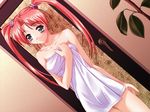  blush dutch_angle game_cg green_eyes long_hair murakami_suigun naked_towel natsuiro_no_sunadokei red_hair solo towel twintails 