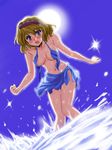 alice_margatroid bikini blonde_hair blue_eyes blue_sarong blush breasts day flx front-tie_top hairband large_breasts nipples sarong short_hair solo swimsuit touhou untied wardrobe_malfunction 