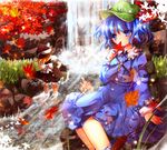  aquamarine blonde_hair blue_eyes blue_hair kawashiro_nitori key kirisame_marisa solo touhou two_side_up water waterfall 