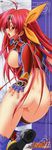  absurdres ass breasts fingerless_gloves gloves hair_ornament highres ikazuchi_no_senshi_raidy ikazuchi_no_senshi_raidy_ii kazuma_muramasa large_breasts long_hair long_image looking_back nipples no_panties open_mouth raidy red_eyes red_hair solo standing stick_poster sweat tall_image thighhighs 