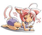  ahoge animal_ears barefoot bike_shorts cat_ears chris_(mario) collar original red_eyes red_hair short_hair sketch solo tail 