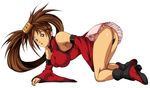  ass bare_shoulders bent_over breasts brown_eyes brown_hair china_dress chinese_clothes cleavage detached_sleeves dress gloves guilty_gear huge_breasts kuradoberi_jam long_hair no_panties open_mouth solo tsukiomi_hikari 