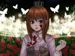  blood blue_eyes butterflies butterfly crown flower hat red_hair rose roses umineko_no_naku_koro_ni ushiromiya_maria 