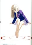  absurdres barefoot blonde_hair fate/stay_night fate_(series) feet highres illyasviel_von_einzbern jpeg_artifacts legs long_hair official_art red_eyes ripples scan solo takeuchi_takashi 