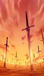  artist_request fate/stay_night fate_(series) highres no_humans planted_sword planted_weapon scan scenery sunset sword unlimited_blade_works weapon 