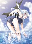  ass barefoot bent_over doll_joints from_behind kakashichi kneepits one-piece_swimsuit rozen_maiden school_swimsuit solo suigintou swimsuit wading water 