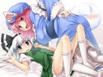  blush gengorou ghost girl_on_top hat hitodama japanese_clothes kimono konpaku_youmu konpaku_youmu_(ghost) multiple_girls panties pink_hair ribbon saigyouji_yuyuko short_hair silver_hair touhou underwear 