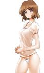  a1 blush brown_hair copyright_request highleg highleg_panties panties pubic_hair purple_eyes short_hair solo underwear white_panties 