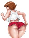  ass back blue_eyes brown_hair copyright_request curvy from_behind huge_ass looking_back matoyama running short_hair shorts solo sportswear 