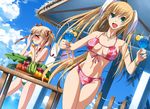  aqua_eyes banana bikini blue_hawaii cloud cocktail day drink drinking_straw eyepatch_bikini floral_print food fruit hair_ribbon jewelry k3_(dolphin_brain) kamikita_komari little_busters! long_hair multicolored multicolored_stripes multiple_girls necklace orange orange_slice palm_tree ribbon short_hair side-tie_bikini sky striped striped_bikini swimsuit tokido_saya tree tropical_drink very_long_hair 