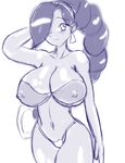  artist_request braid breasts cleavage covered_nipples dark_skin gypsy large_breasts long_hair midriff monochrome power_stone rouge_(power_stone) single_braid sketch solo 