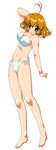  antenna_hair barefoot bikini breasts cameltoe cleavage corrector_yui covered_nipples eyeball_(artist) full_body kasuga_yui medium_breasts orange_hair pink_eyes short_hair side-tie_bikini simple_background smile solo standing swimsuit white_background 