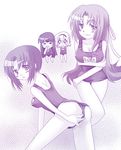  ass chie_rumiko furude_rika half_updo higurashi_no_naku_koro_ni houjou_satoko koike_amuko monochrome multiple_girls one-piece_swimsuit school_swimsuit sonozaki_shion swimsuit 