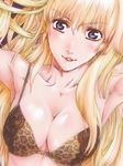  blonde_hair blue_eyes bra breasts cleavage earrings jewelry large_breasts lingerie long_hair macross macross_frontier sheryl_nome solo underwear yoshijima_ataru 