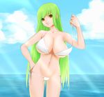  bad_id bad_pixiv_id bangs bikini breasts c.c. code_geass green_hair huge_breasts long_hair lowleg lowleg_bikini reona side-tie_bikini solo swimsuit underboob undressing untied untied_bikini very_long_hair water yellow_eyes 