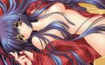  bare_shoulders blush carnelian duplicate highres japanese_clothes kao_no_nai_tsuki kimono kuraki_suzuna long_hair purple_hair ribbon solo wallpaper widescreen 