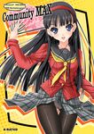  amagi_yukiko black_hair blue_eyes fan folding_fan hairband long_hair noritama_(gozen) panties panties_under_pantyhose pantyhose persona persona_4 plaid plaid_skirt school_uniform serafuku skirt solo thigh_gap thighband_pantyhose underwear yasogami_school_uniform 