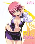 absurdres breasts croupier earrings green_eyes highres jewelry koutaro large_breasts miniskirt mouth_hold navel no_bra panties pencil_skirt red_hair rio_rollins short_hair skirt solo super_blackjack underwear undressing 