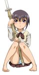  artist_request bamboo_blade kawazoe_tamaki panties pantyshot school_uniform shinai solo striped striped_panties sword underwear weapon 