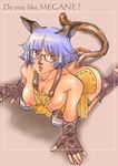  animal_ears apron ass breasts final_fantasy final_fantasy_xi glasses kurohiko large_breasts mithra naked_apron nipples purple_hair red_eyes solo tail 