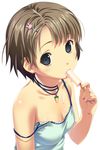  blue_eyes brown_hair camisole food hair_ornament hairclip jewelry koutaro necklace original popsicle sexually_suggestive short_hair solo strap_slip 