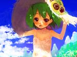  blush bob_cut chinchickrin fang flower green_hair hat macross macross_frontier ranka_lee red_eyes see-through solo sunflower 