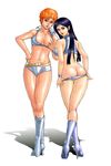  80s ass boots bracelet breasts butt_crack dirty_pair hand_on_hip high_heels highres hips jewelry kei_(dirty_pair) laces long_hair looking_back oldschool short_hair yuri_(dirty_pair) zen_and_retro 