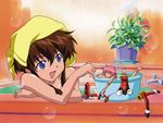  angelic_layer bath blue_eyes brown_hair bubble bubbles hikaru hikaru_(angelic_layer) open_mouth suzuhara_misaki towel 