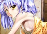 armpits bare_shoulders blue_hair breasts downblouse hechi hoshino_ruri kidou_senkan_nadesico nipples non-web_source pale_skin purple_hair small_breasts solo tank_top twintails yellow_eyes 